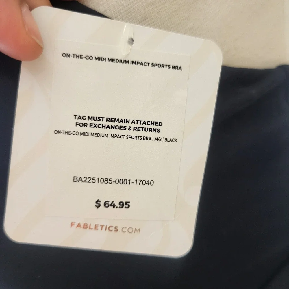 Fabletics On‎ The Go Midi Medium Impact Sports Bra Black Size Medium-8 MSRP $64